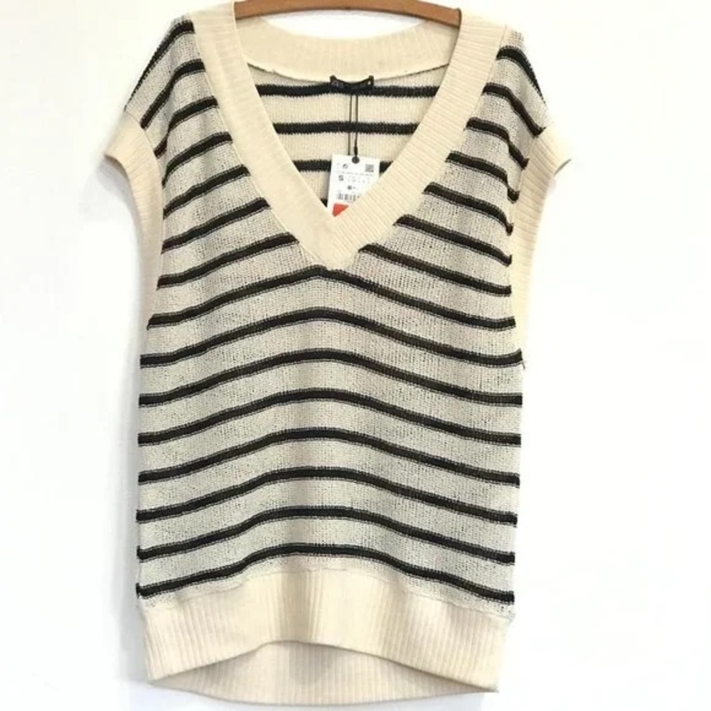 ZARA Striped Mesh Knit Sweater Vest